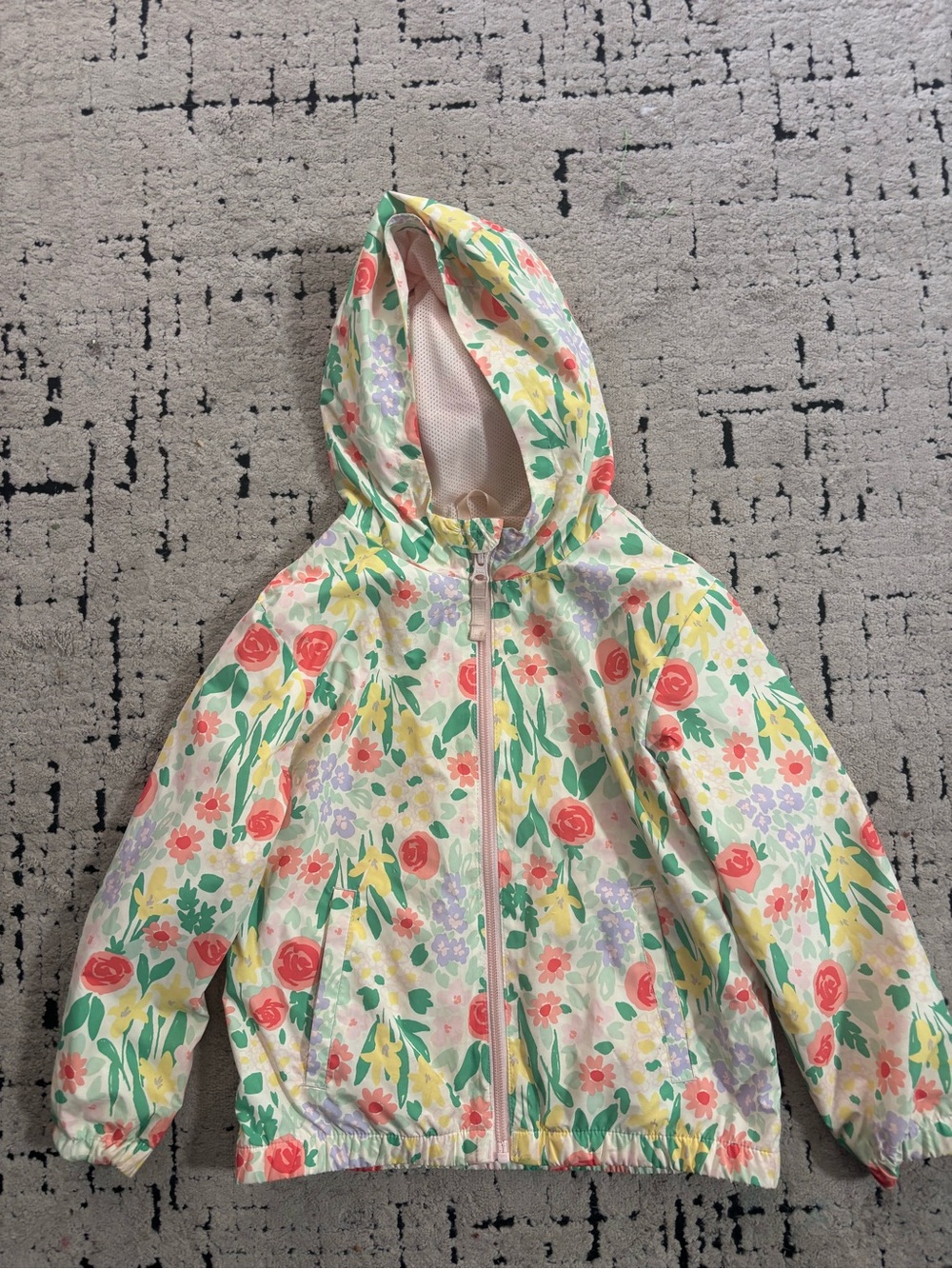 Kids Floral Hooded Zip Jacket - Cream Multi